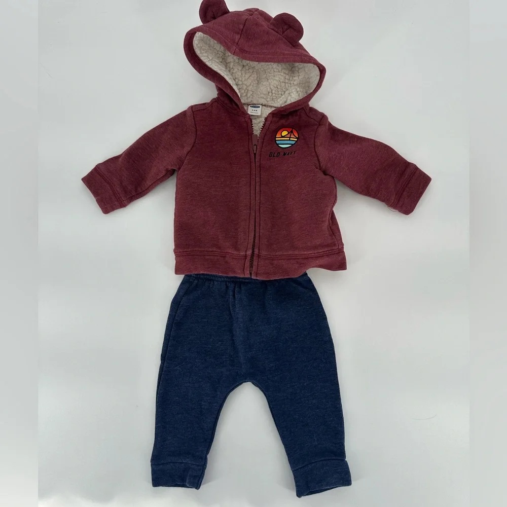 Old Navy Red Hoodie and Blue Pants Set 3-6 Months Baby Boy Winter Warm Outfit